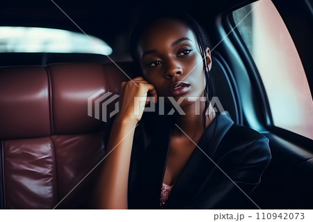 AI-generated content. Stylish woman in her luxury car. Neural network AI generated art 110942073