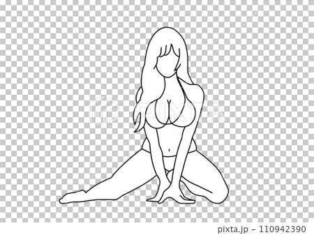 座りポーズのグラビアアイドルの線画イラスト 座りポーズのグラビアアイドルの線画イラスト 110942390