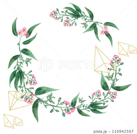 Eucalyptus flower and gold geometric shape 110942507