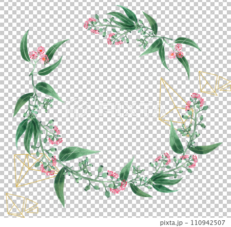 Eucalyptus flower and gold geometric shape 110942507