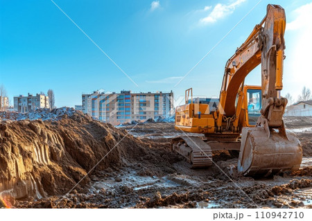 excavator machine working in construction site 110942710