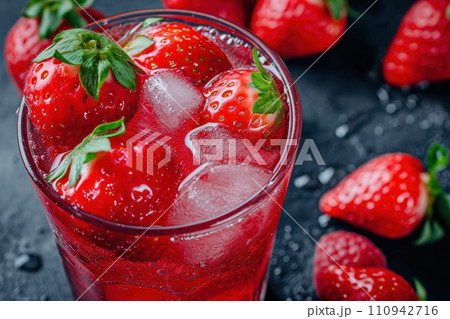 fresh strawberry lemonade with mint 110942716