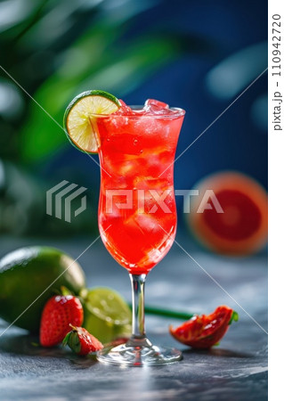red cocktail with raspberries and mint 110942720