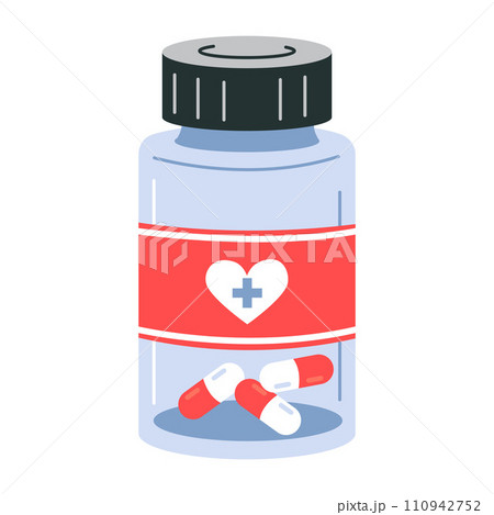 Pills jar, cartoon style. Trendy modern vector illustration isolated on white background, hand drawn, flat design 110942752