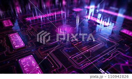 AI-generated content. Abstract technology background with wavy color grid. Analytics data algorithms. Computing concept. Neural network AI generated art 110942826