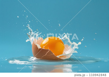 fresh orange with water splash on blue background 110942848