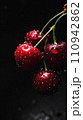 ripe red ripe sweet cherry on black background 110942862