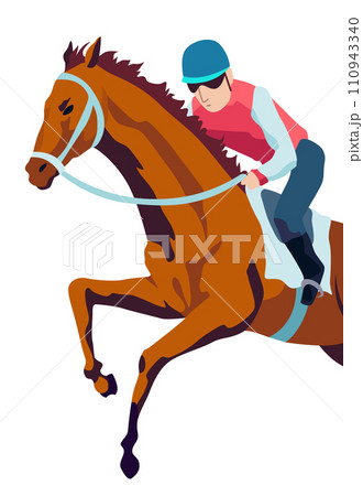 Jockey riding racehorse on a fast speed, flat style vector illustration. Horse racing tournament 110943340
