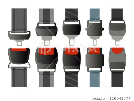 Safety belts set. Fasten your seatbelt, warning banner. Safe driving rule vector concept. Vehicle driving or airplane belts with lock for save your life in road accident decent 110943377