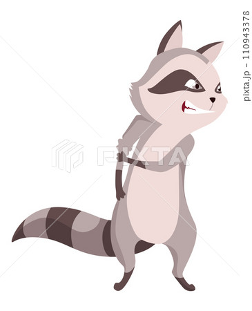 Raccoon character emotion. Funny wild coon pose or cute mammal animal, cartoon vector. Character emoji design isolated on white background 110943378