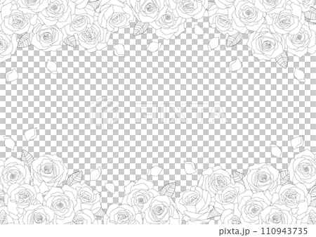 Background material <Flowers, roses & petals 2, monochrome, line drawing> 110943735