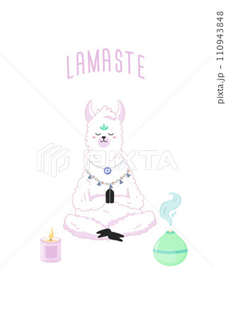 Lamaste, cute llama meditating, print for your t-shirt print design, yoga studio, notepad 110943848
