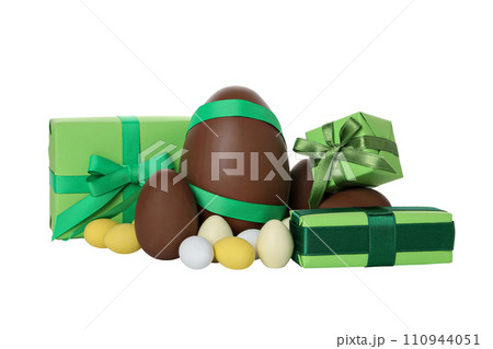 PNG,Chocolate eggs with gifts, isolated on white background 110944051