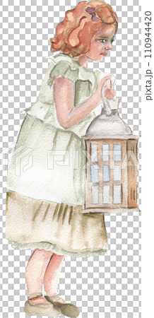 Girl with an animal. Watercolor illustration for cards, backgrounds,scrapbooking. Cartoon hand drawn background with flower for kids design .Perfect for wedding invitation. 110944420