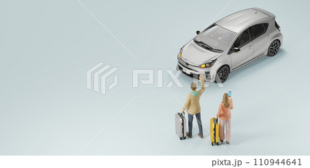 スマートフォンアプリでライドシェアの車を手配する外国人観光客 / ライドシェアのコンセプトイメージ 110944641