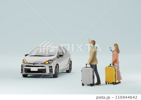 スマートフォンアプリでライドシェアの車を手配する外国人観光客 / ライドシェアのコンセプトイメージ 110944642