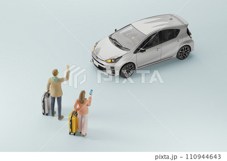 スマートフォンアプリでライドシェアの車を手配する外国人観光客 / ライドシェアのコンセプトイメージ 110944643