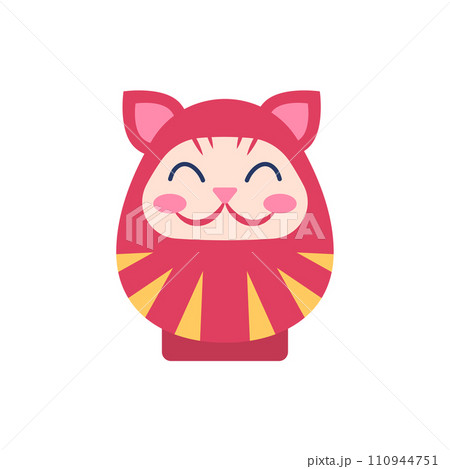 Cartoon Color Japanese Toy Daruma Neko Flat Design Style Isolated on a White Background . Vector illustration of Traditional Doll Bodhidharma 110944751