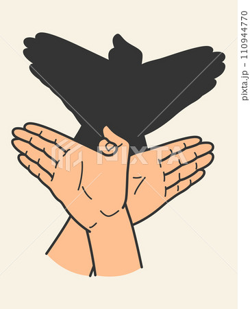 Hands gesture shadow. Gaming animal puppet from hand. Light shade imagination ingenious. Hand play theatrical puppet. Vector cartoon illustration 110944770