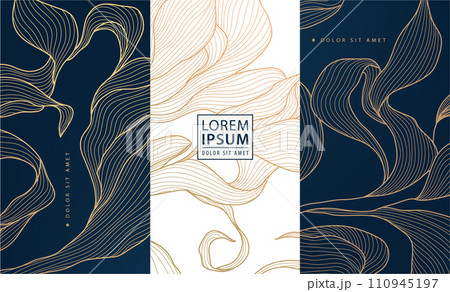 Vector set of flower, leaves elegant patterns. Abstract perfume, jewelry, coffee, tea royal package. Luxury tags, beauty background ornaments 110945197
