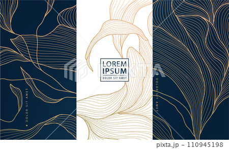 Vector set of flower, leaves elegant patterns. Abstract perfume, jewelry, coffee, tea royal package. Luxury tags, beauty background ornaments 110945198