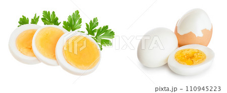 boiled egg slice isolated on white background boiled egg slice isolated on white background 110945223