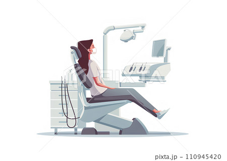 歯科医院の診察チェアに座る患者さん 歯科医院の診察チェアに座る患者さん 110945420