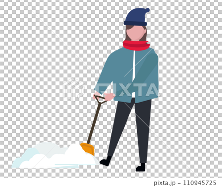 雪かきをする女性。大雪、除雪。ベクターイラスト	 110945725