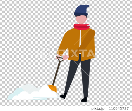 雪かきをする男性。大雪、除雪。ベクターイラスト	 110945727