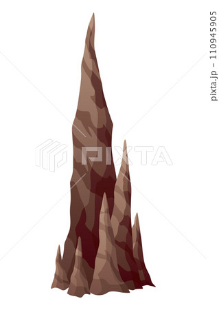 Stalagmite. Icicle shaped upward growing mineral formations in cave. Nature brown limestone, material stone icon. Natural growth geology formations 110945905