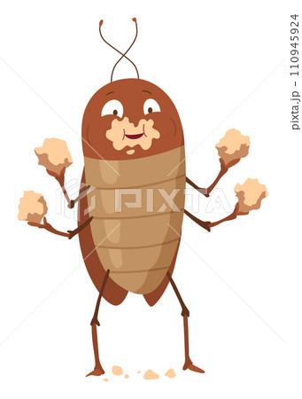 Dirt cockroach. Funny brown beetle. Adorable parasit, wildlife sticker. Cartoon insect pest vector illustration 110945924