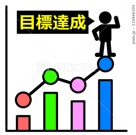 売上や成績を向上させて目標値を達成した人物のイラスト 110946305