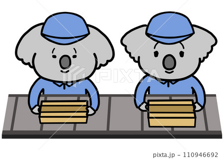 ライン作業をする作業着姿のコアラのキャラクター 110946692