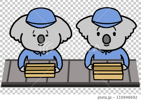 ライン作業をする作業着姿のコアラのキャラクター 110946692
