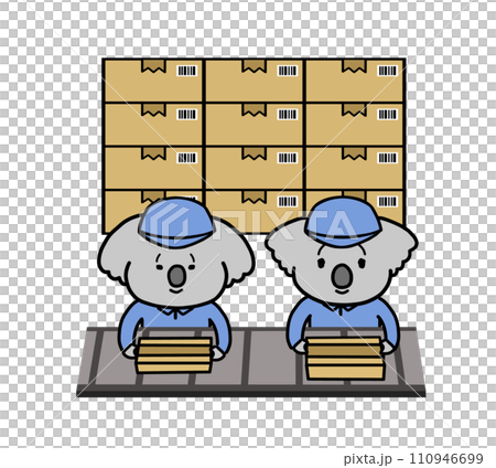 ライン作業をする作業着姿のコアラのキャラクター ライン作業をする作業着姿のコアラのキャラクター 110946699