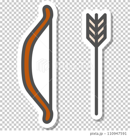 Simple sports equipment sticker single item icon bow and arrow 110947591