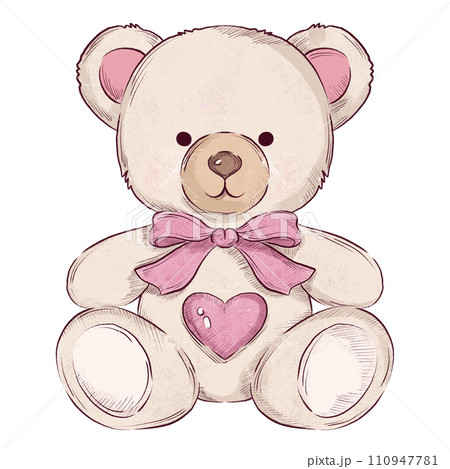 Toy Bear, Love Hand Drawn Valentine's Day Illustration	 110947781