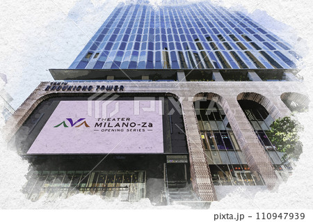 水彩画風　新宿歌舞伎町　東急歌舞伎町タワー　東京都新宿区 110947939