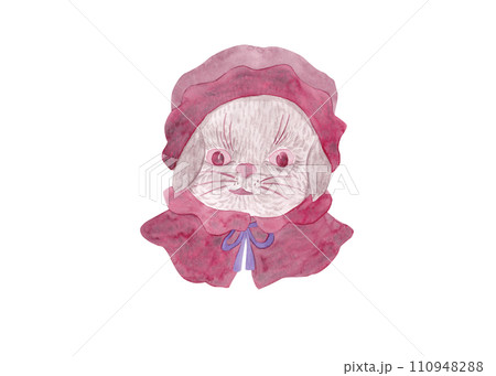 Chef kitten in a red hat. Watercolor drawing of a cat portrait. Ideal for children's room, stickers and posters 110948288