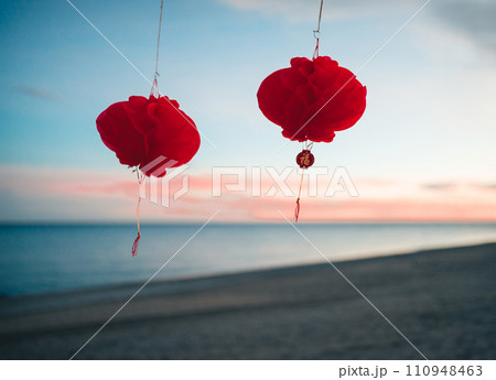 red Chinese lanterns outdoors for new year red Chinese lanterns outdoors for new year 110948463