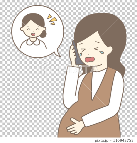 A pregnant woman crying and calling the midwife (full color) A pregnant woman crying and calling the midwife (full color) 110948755