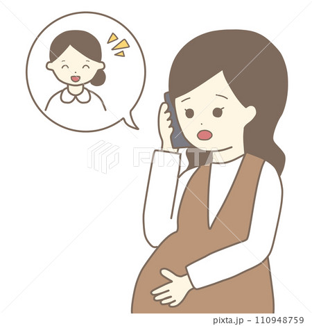 不安な顔で助産師に電話する妊婦（フルカラー） 110948759