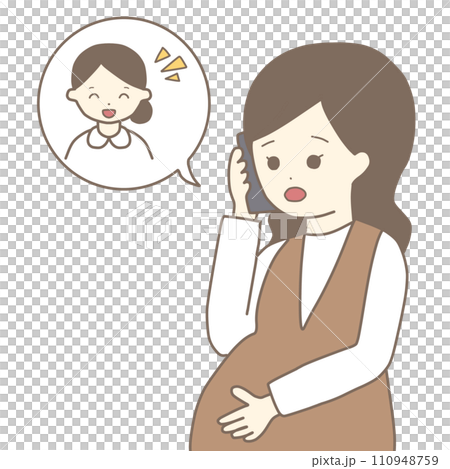 不安な顔で助産師に電話する妊婦（フルカラー） 110948759