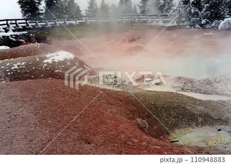 Winter Snowing Geothermal Pool Yellowstone Winter Snowing Geothermal Pool Yellowstone 110948883