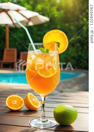 Refreshing Summer Drink by the Pool 110949367