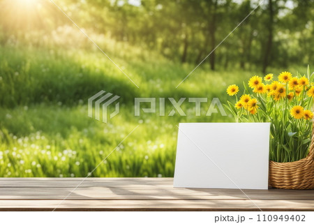 Blank Signboard with Flowers on Sunny Day Blank Signboard with Flowers on Sunny Day 110949402