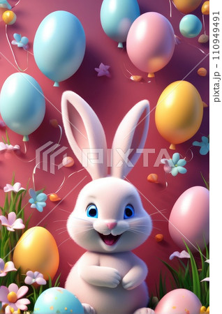 Easter Bunny Amongst Colorful Eggs Easter Bunny Amongst Colorful Eggs 110949491