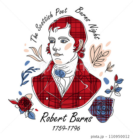 Robert Burns night icon line element. Vector illustration of Robbie Burns icon line isolated on clean white background with roses Robert Burns night icon line element. Vector illustration of Robbie Burns icon line isolated on clean white background with roses 110950012