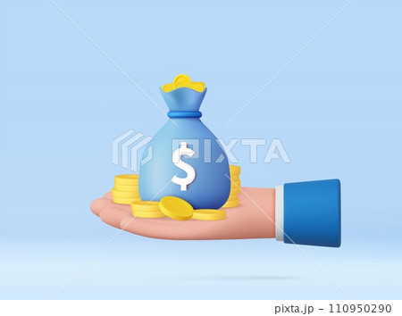3D hand holding money bag 110950290