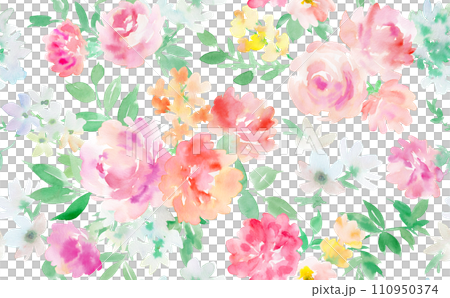 Seamless pattern with carnations and roses painted in watercolor Seamless pattern with carnations and roses painted in watercolor 110950374